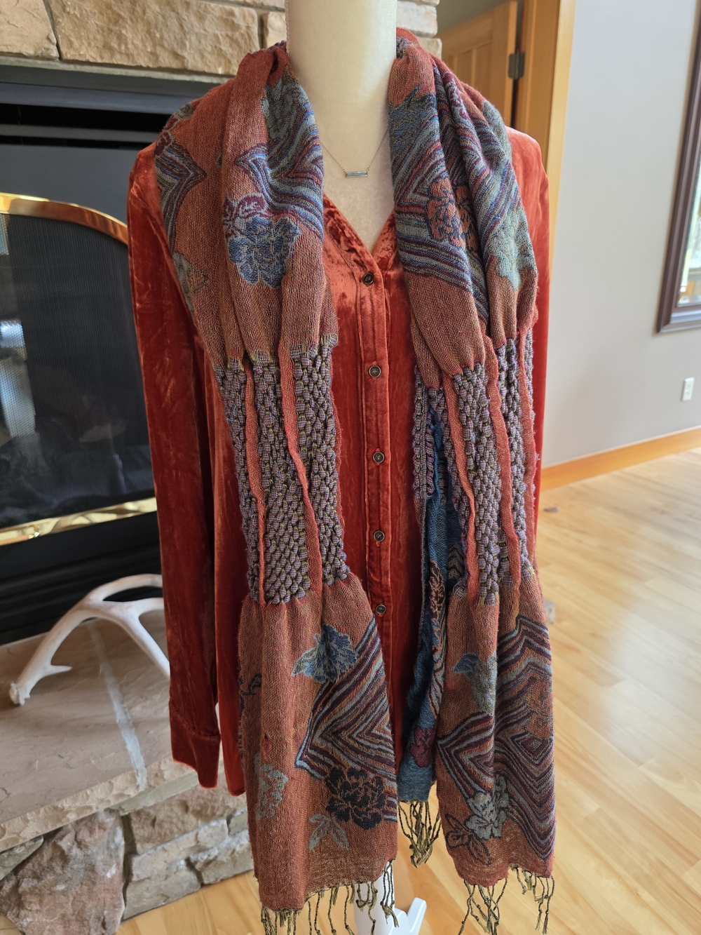 Sundance Boho Rust Velvet Button Down Shirt